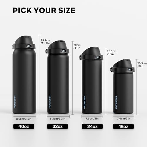 POWCAN 24 oz Insulated Water Bottle: 2-in-1 Push-Button Spout &