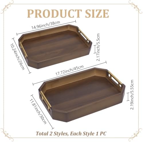 2pcs Wooden Serving Trays for Party with Metal Handles Octagonal