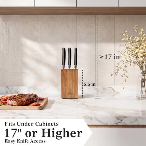ENOKING 6-Slot Steak Knife Block, Acacia Wood