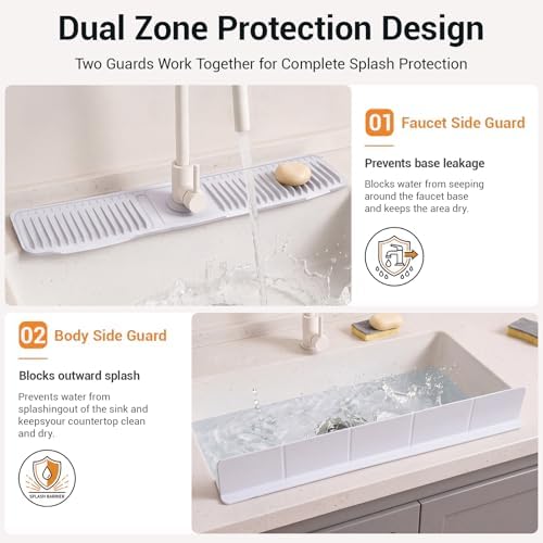 Mifoci 2 Pcs Kitchen Sink Splash Guard Set, 24 Inch Silicone Faucet