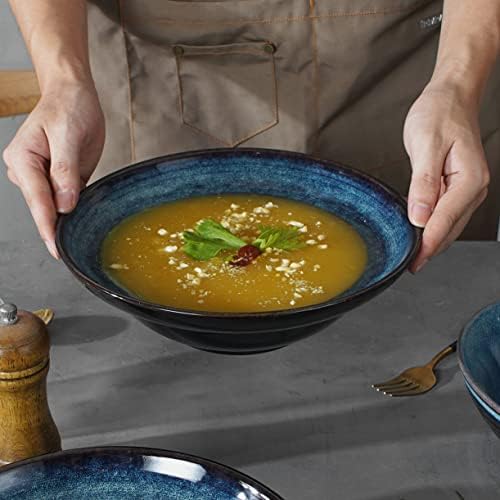 Ceramic Pasta Salad bowl, 10" Wide Rim Soup Bowls, 48oz Deep Porcelain
