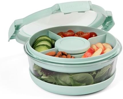 SnapLock Glass Food Storage Salad Container with Divided Upper Tray