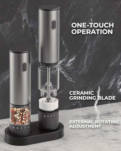 Electric Salt and Pepper Grinder Set, Stainless Steel