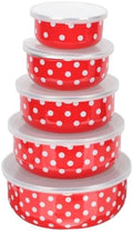 Milisten 5-Piece Enamel Bowls with Lids, Retro Nesting Food Storage