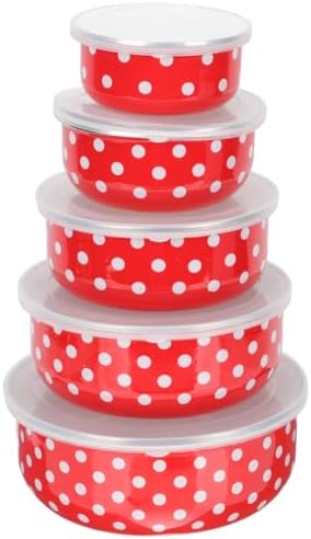 Milisten 5-Piece Enamel Bowls with Lids, Retro Nesting Food Storage