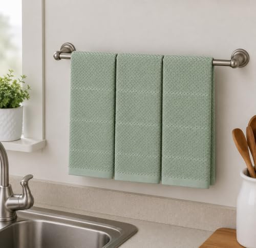 Sage Green Kitchen Hand Dish Towels, Set of 3, 100% Cotton, 18" x 28"