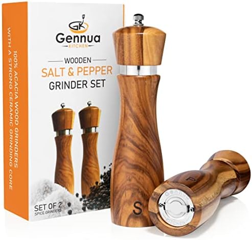 Gennua Salt and Pepper Grinder Set, Acacia, 8 Inches Each