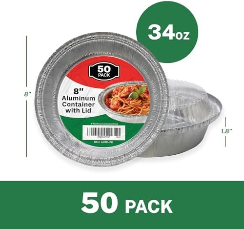 Klex 8" Round Aluminum Foil Pans with Clear Dome Lids for Cooking