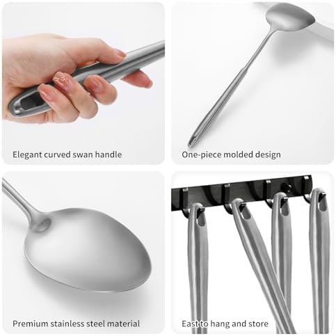 304 Stainlss Steel Kitchen Utensils Set, 12 Pcs Long Metal Cooking