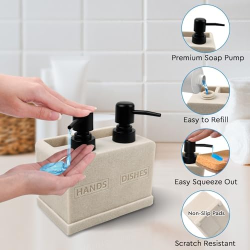 Hand and Dish Soap Dispenser Set, Dual Dispenser, Beige