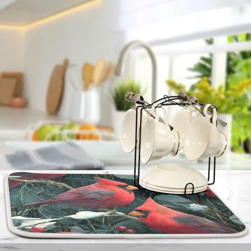 OTVEE Cardinal Winter Beauty Dish Drying Mat for Kitchen Counter