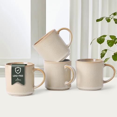MONITO 16Oz Coffee Mugs Set of 4, Rustic Ceramic Coffee Cup Set with