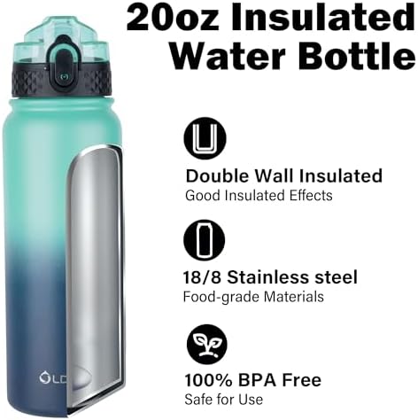 Oldley Insulated Water Bottle 20oz for Adults Kids Stainless Steel