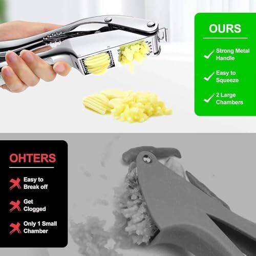 Stainless Steel Garlic Press and Slicer, 3-in-1
