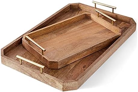Breakfast Tray Rustic Wood Serving Tray with Metal Handles Wooden