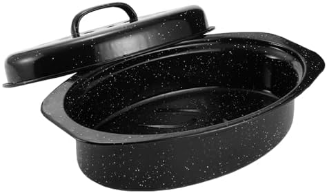 13" Granite Roasting Pan,Enameled Oval Roasting Pan with Domed Lid