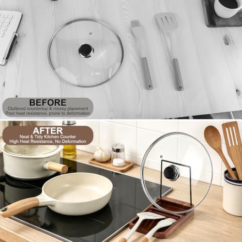 Acacia Wood Spoon Rest with Lid Holder Pot Lid Holder Spoon Rest