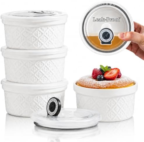 16 oz Creme Brulee Ramekins Oven Safe, Small Souffle Ramekin with lid