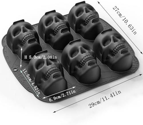 6 Cavities Large Skull Cake Pan Silicone Mold - 3D Skull Ice Cube