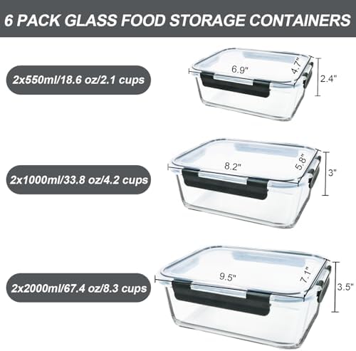 M MCIRCO 6-Pack Extra Large Glass Food Storage Containers with Lids