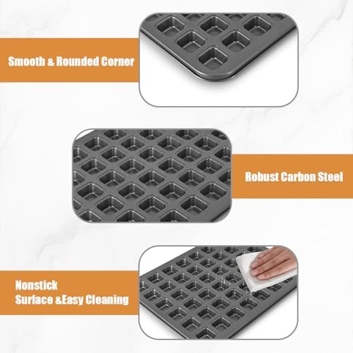 2 Pack 48 Cavity Mini Square Muffin Pan - Non-Stick Carbon Steel