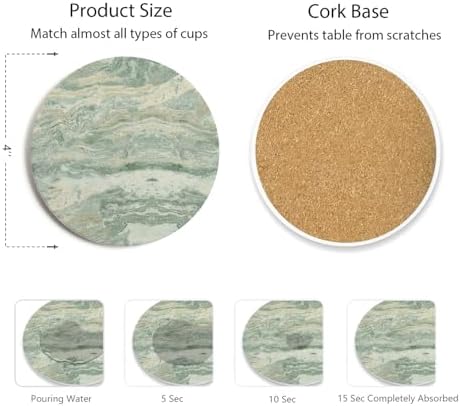 Set of 6 Sage Green Abstract Onyx Marble Coasters with Holder