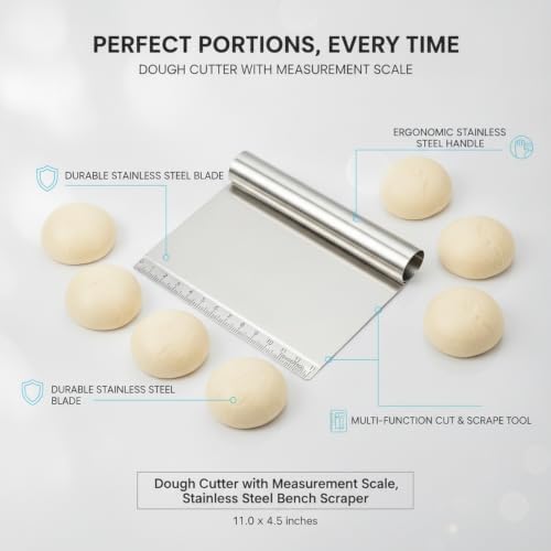 Dough Cutter with Measurement Scale, Stainless Steel Bench Scraper for