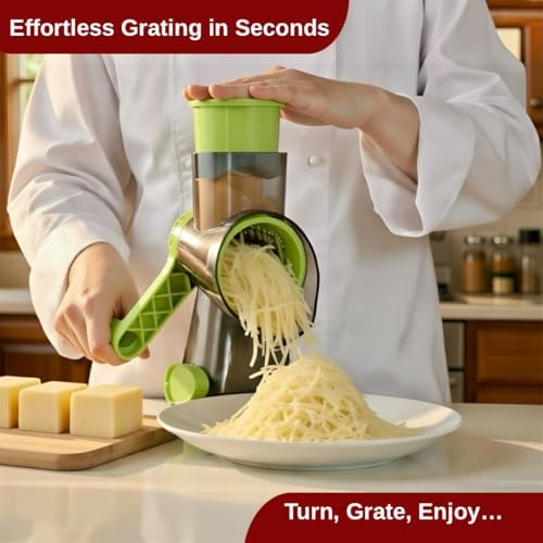 INCITATUS Rotary Cheese Grater, 3 Stainless Steel Blades