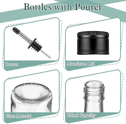 Maxdot 8 Pcs Syrup Bottle Long Neck Glass with Pour Spout, Liquor