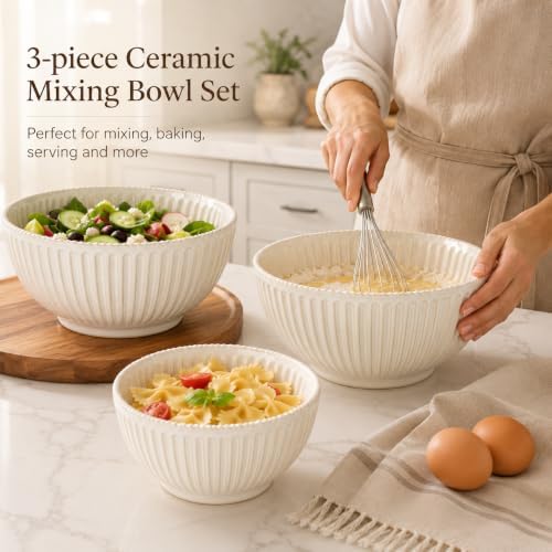 Ceramic Mixing Bowls Set of 3, 4.8/2.9/1.5 Qt
