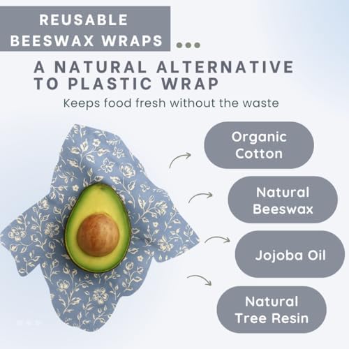 Beeswax Food Wraps 3 Pack (S, M, L) | Reusable, Organic, Plastic-Free