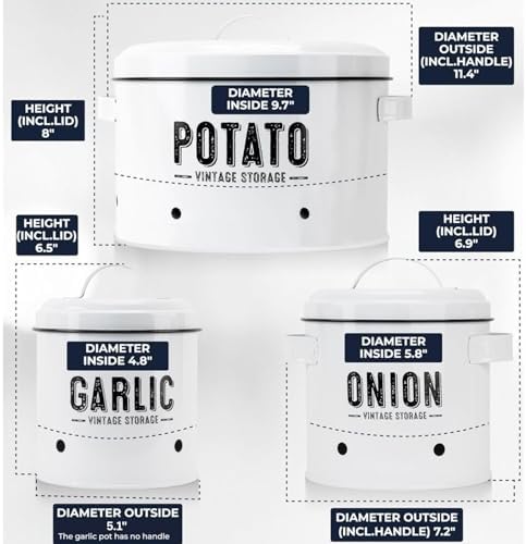 Granrosi Potato and Onion Storage Bin Set with Garlic Storage, White
