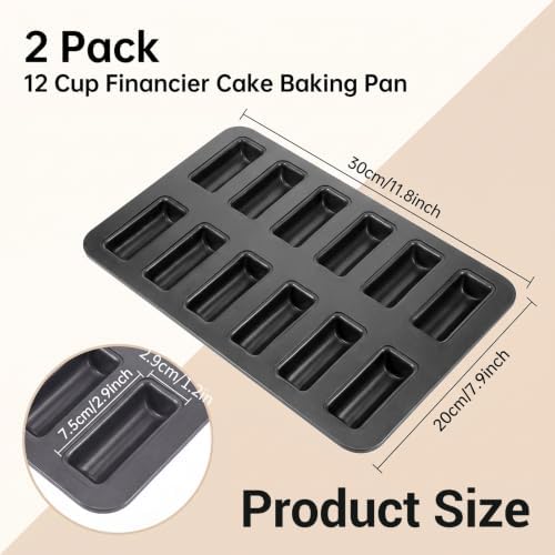 2Pcs 12 Cavity Financier Baking Pan Mold, Non-Stick Mini Loaf Muffin