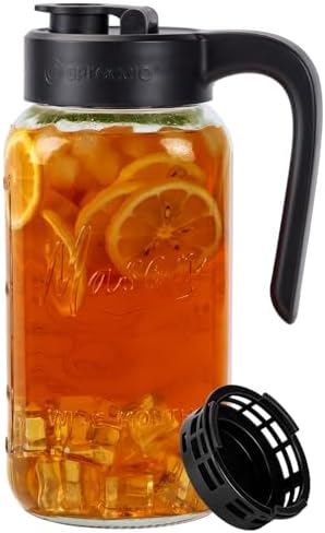 Mason Jar Pitcher with Tea Filter, 64 oz Glass Pitcher with Lid