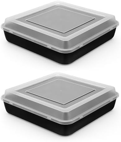 2 Sets 10x10 Inch Square Baking Pan with Lid – Carbon Steel Nonstick