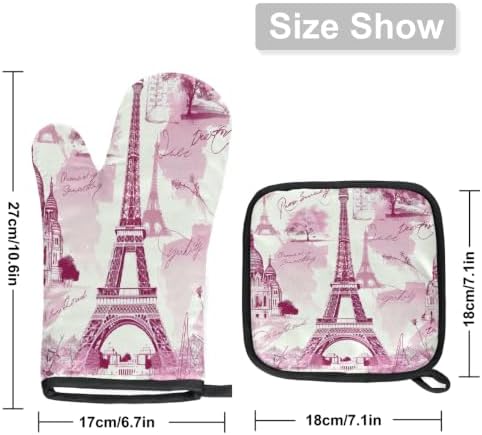 Pink Eiffel Towel Oven Mitts and Pot Holders BBQ Gloves