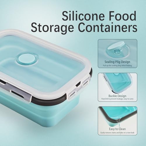 8 Collapsible Food Storage Containers, Silicone Collapsible Food