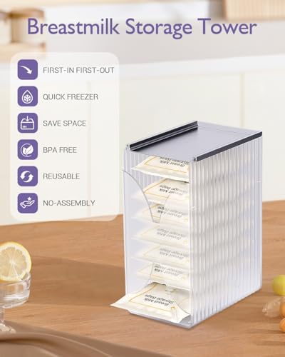 Freeze Organizer and Tower for Breastmilk Storage Bags, First-in