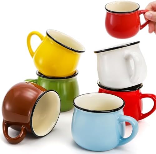 5 Oz 6 Pcs Cute Coffee Mugs, Mini Ceramic Espresso Cups, Small