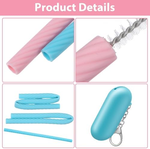 2 Set Silicone Straws with Case, Reusable Straws Travel Party Cruise