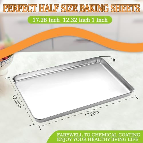 Half Sheet Pan of 2, CEKEE Stainless Steel Baking Sheet Pan Tray