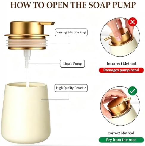Enra Gold Ceramic Soap Dispenser, Hand Soap Dispenser for Bathroom