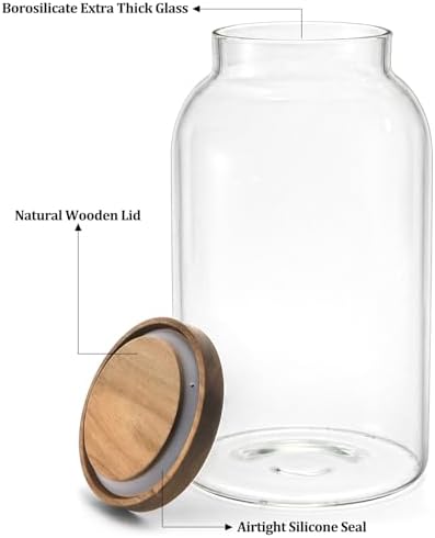 Bekith 1 Gallon Glass Jar with Wooden Airtight Lid, Large Food Storage