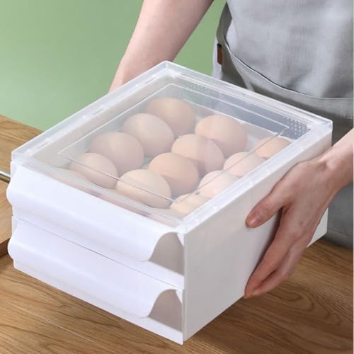 Eggs Dispenser with Double Drawers for Refrigerator, Cream Color