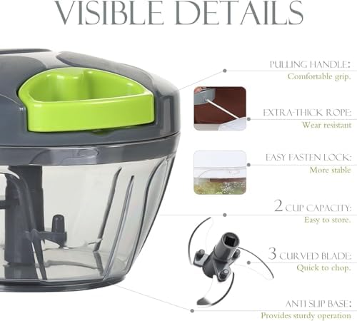 Manual Food Processor Vegetable Chopper, Hand Pull String, Portable