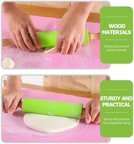 Silicone Rolling Pin with Wood Handle, Dough Presser for Baking