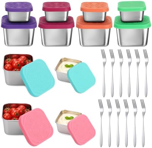 12 Pack 6oz Stainless Steel Snack Containers, 2oz Salad Dressing