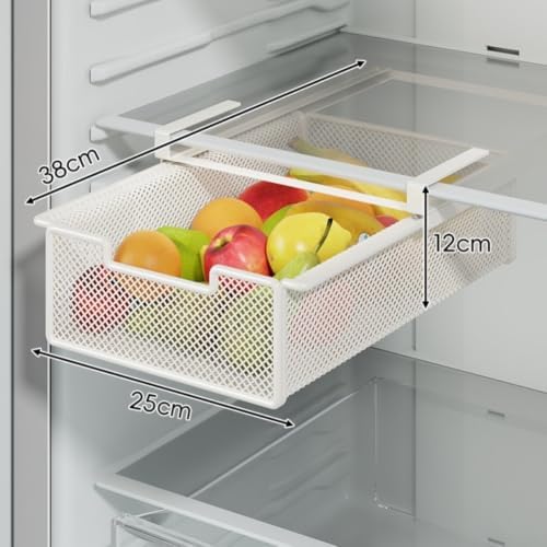 Hanging Fridge Drawer Basket 2-Pack Pull-Out Iron Organizer(Black)