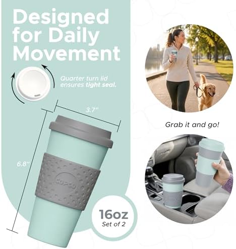 Copco Acadia Travel Mug with Lid, 16 Oz - Aqua & Gray, Set of 2
