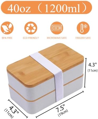 Japanese Bamboo Bento Box with Compartments and Utensils, Beige